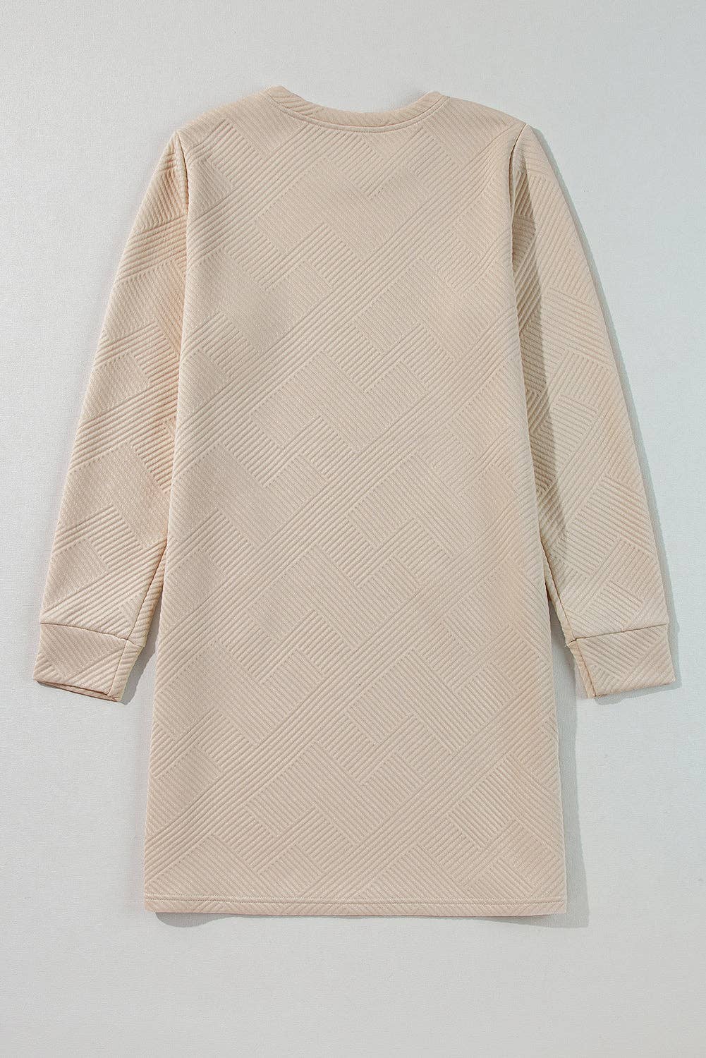Solid Color Textured Long Sleeve Shift Dress