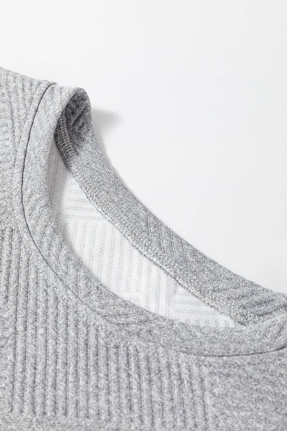 Solid Color Textured Long Sleeve Shift Dress